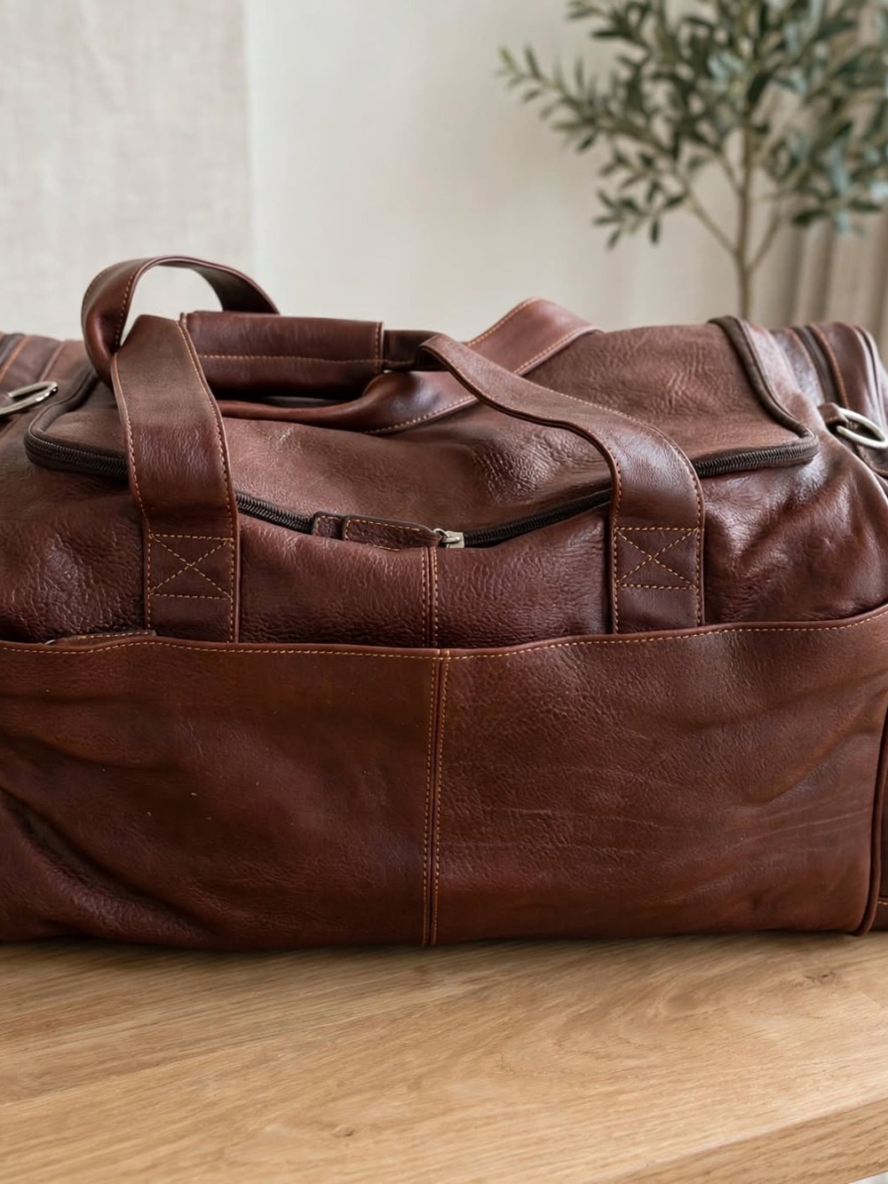 Men's Brown Leather Duffel Bag - Premium Travel Weekender